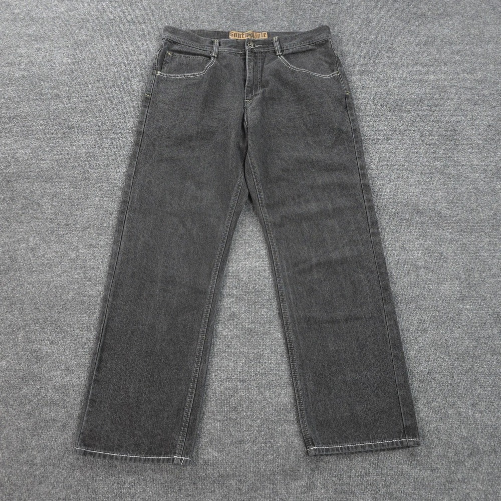 Southpole Jeans Mens 38x31 Black Premium Straight Denim Baggy Embroidered Y2K
